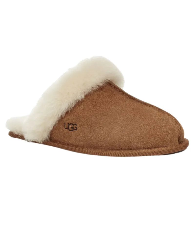 1106872 Scuffette II Chestnut Suede Slipper with Fur Trim