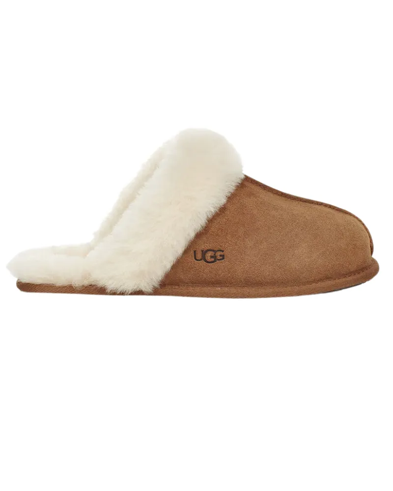 1106872 Scuffette II Chestnut Suede Slipper with Fur Trim