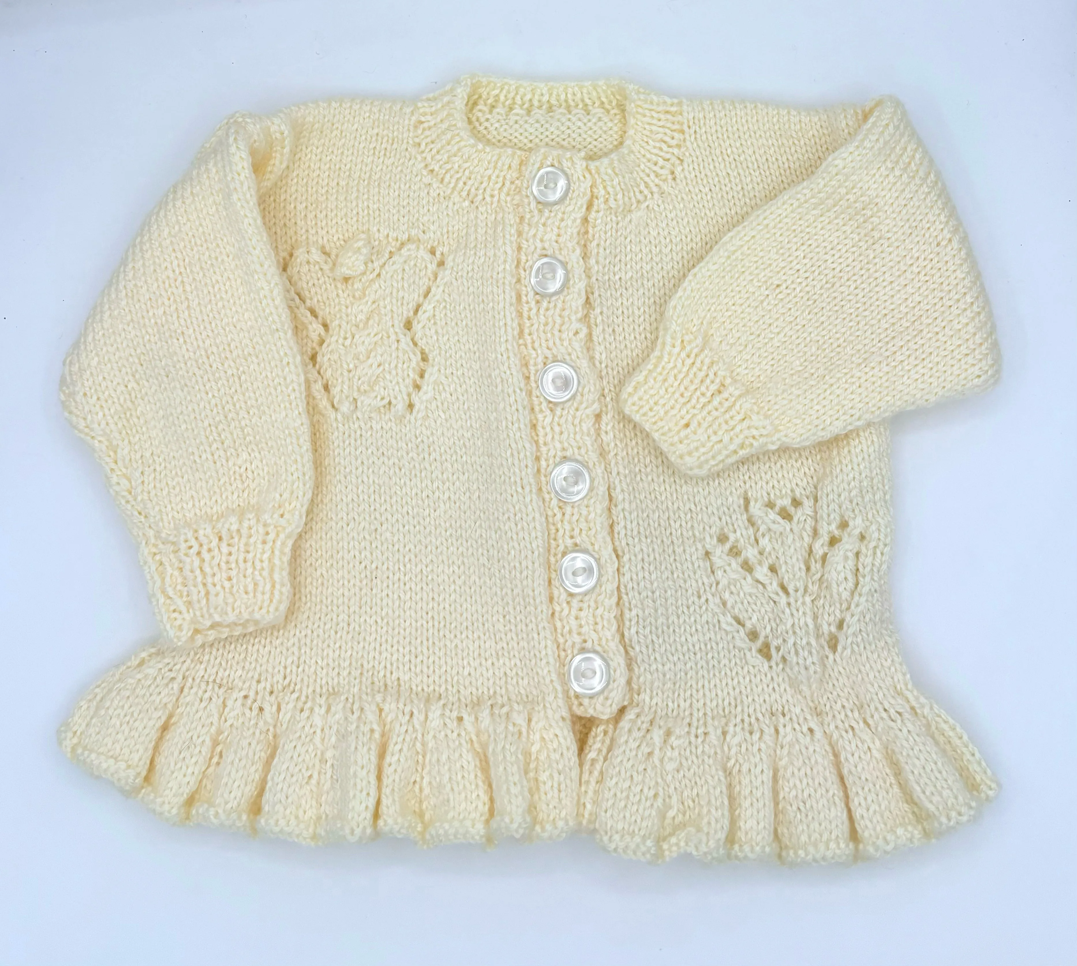 12-18 M Cream Acrylic Butterfly and Flower Knit Cardigan