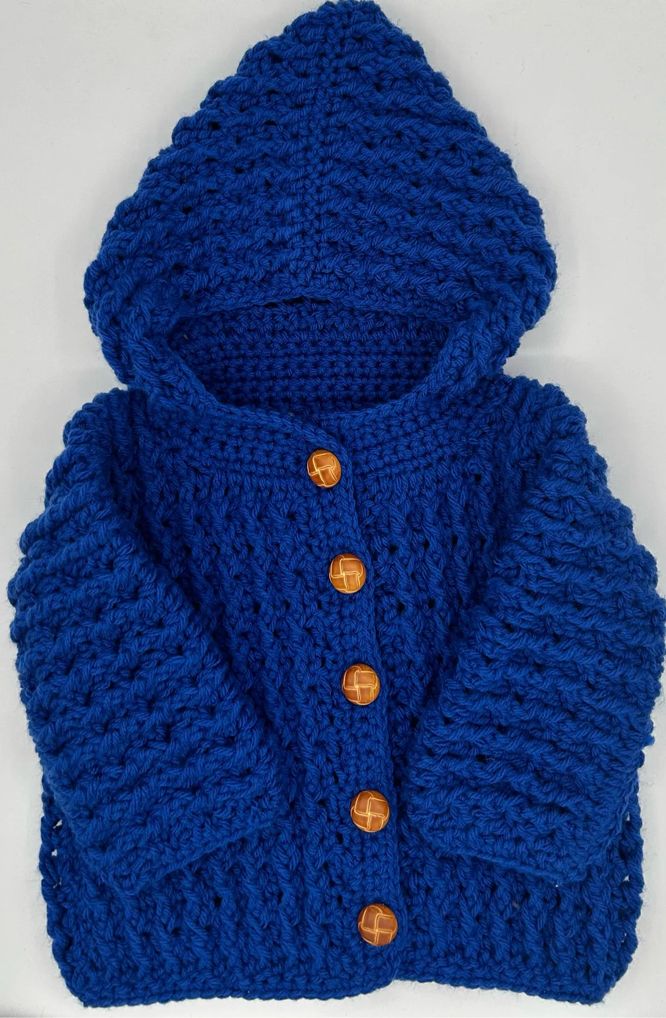 12-18 M Royal Blue Acrylic Crochet Cardigan with Hood