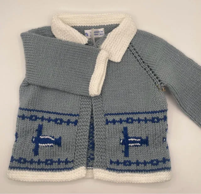 12-18 M Slate and Royal Acrylic Airplane Knit Cardigan