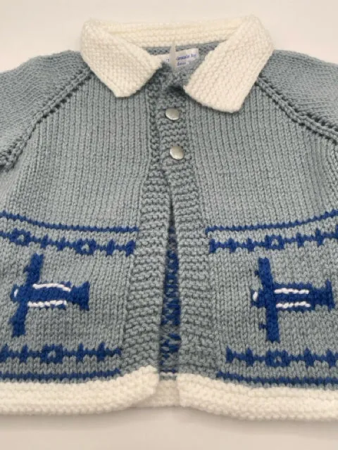 12-18 M Slate and Royal Acrylic Airplane Knit Cardigan