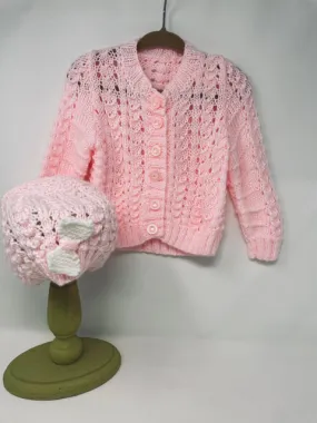 18-24 M Pink Acrylic Cardigan And Hat Set