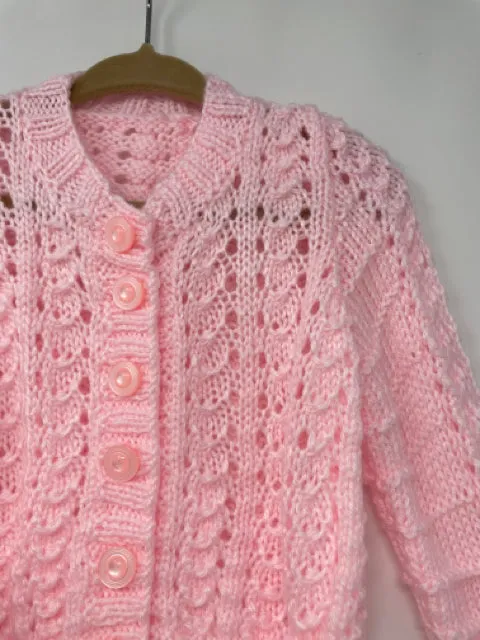 18-24 M Pink Acrylic Cardigan And Hat Set