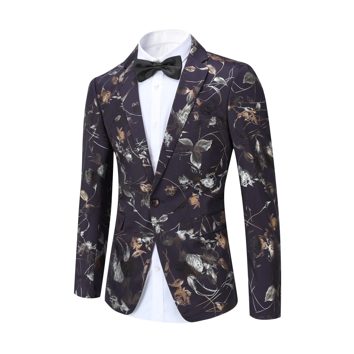 2-Piece Men's Single-Breasted Split Hem Printed Suit Purple