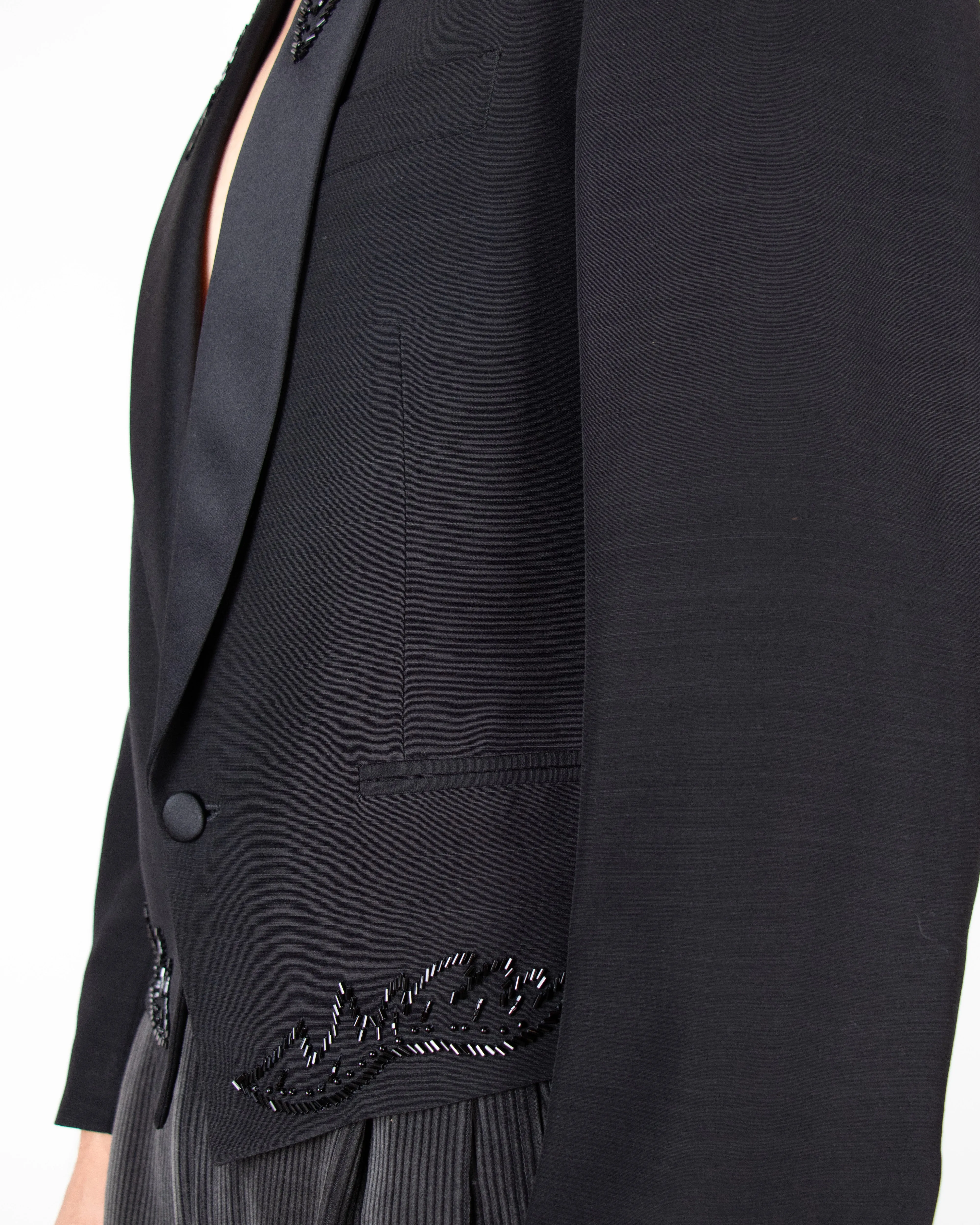 2000s Tailored Italian Men's Black Embellished Tuxedo blazer S