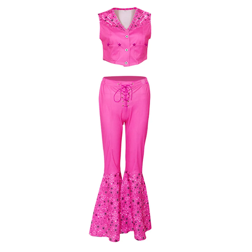 2023 Doll Margot Robbie Pink Flared Pants Set Outfits Halloween Carnival Suit Cosplay Costume