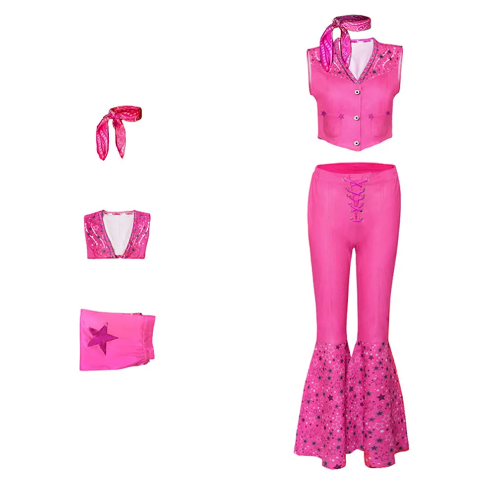 2023 Doll Margot Robbie Pink Flared Pants Set Outfits Halloween Carnival Suit Cosplay Costume