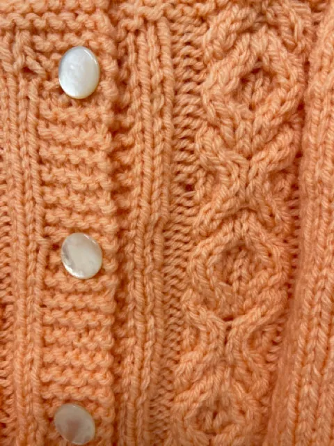 3-4 Y Peach Acrylic Cable Knit Cardigan and Hat