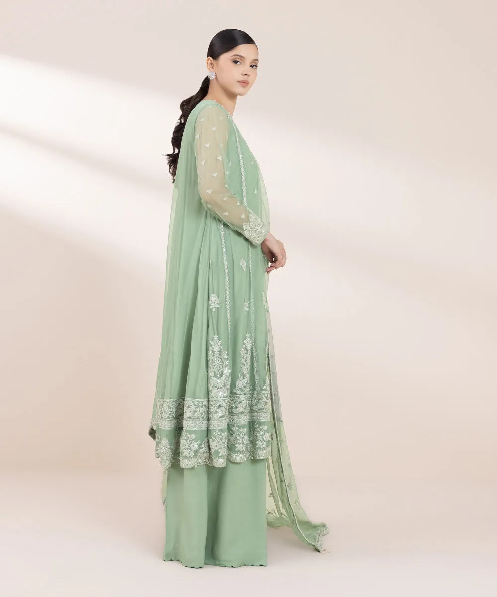 3 Piece - Embroidered Net Suit