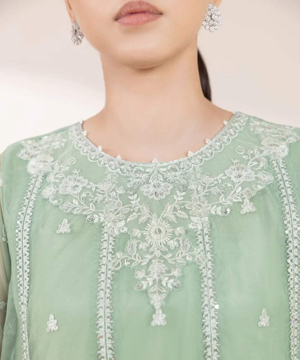 3 Piece - Embroidered Net Suit