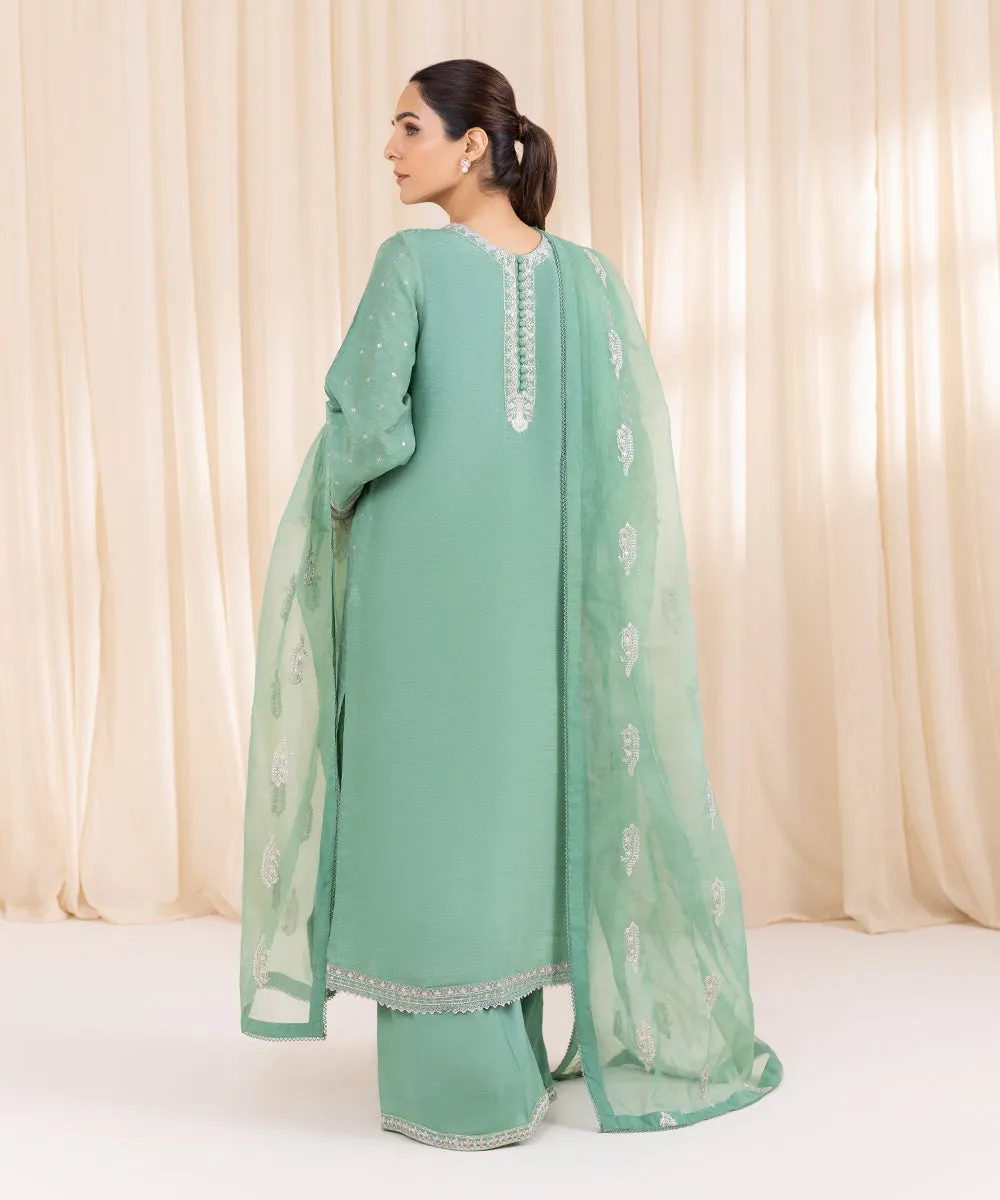 3 Piece - Embroidered Raw Silk Suit