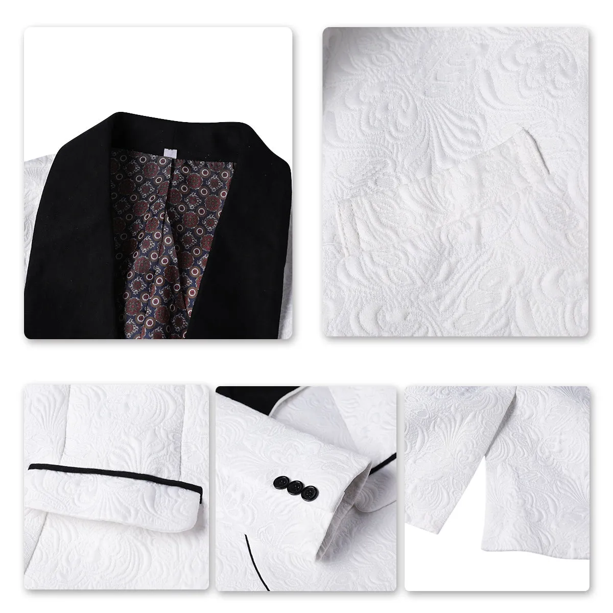 3-Piece Paisley White Suit Shawl Collar Suit