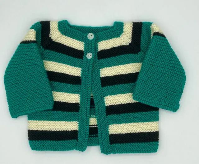 6-12 M Emerald, Black and Cream Stripe Acrylic Cardigan