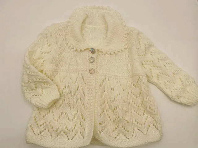 6-12 M White Acrylic Lace Knit Matinee Jacket