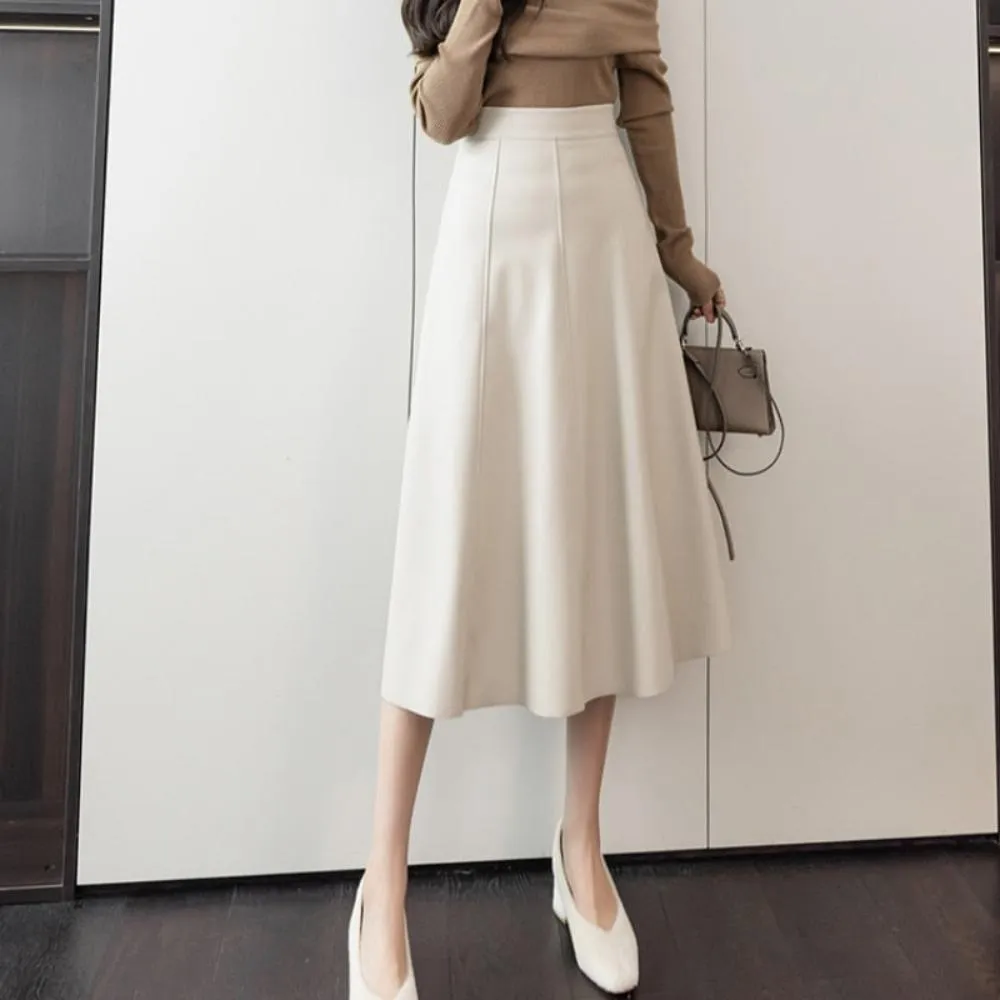 A-line Leather Splicing High Waist Skirt