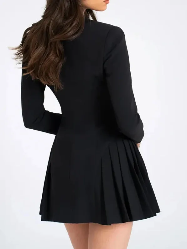 A&A V Neck Single-Breasted A-Line Blazer Dress