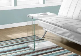 Accent Table - Glossy White With Tempered Glass