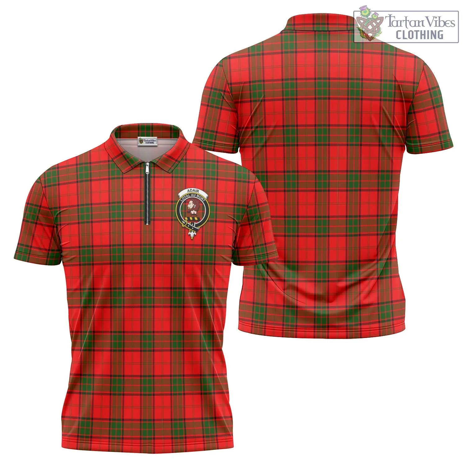 Adair Tartan Zipper Polo Shirt with Family Crest