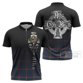 Agnew Tartan Zipper Polo Shirt Featuring Alba Gu Brath Family Crest Celtic Inspired