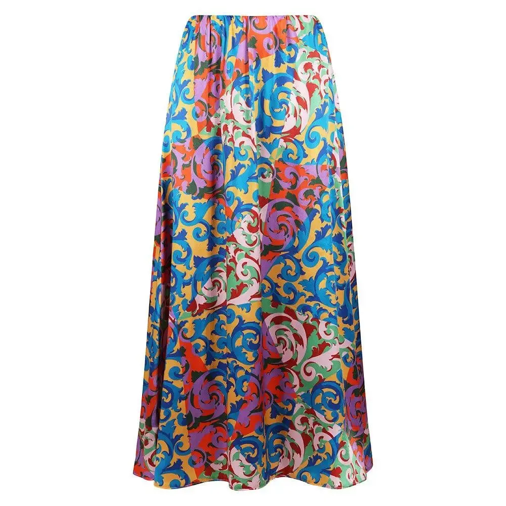 AHB Atelier Women's Liberty Silk Rococo Scrolls Maxi Godet Skirt