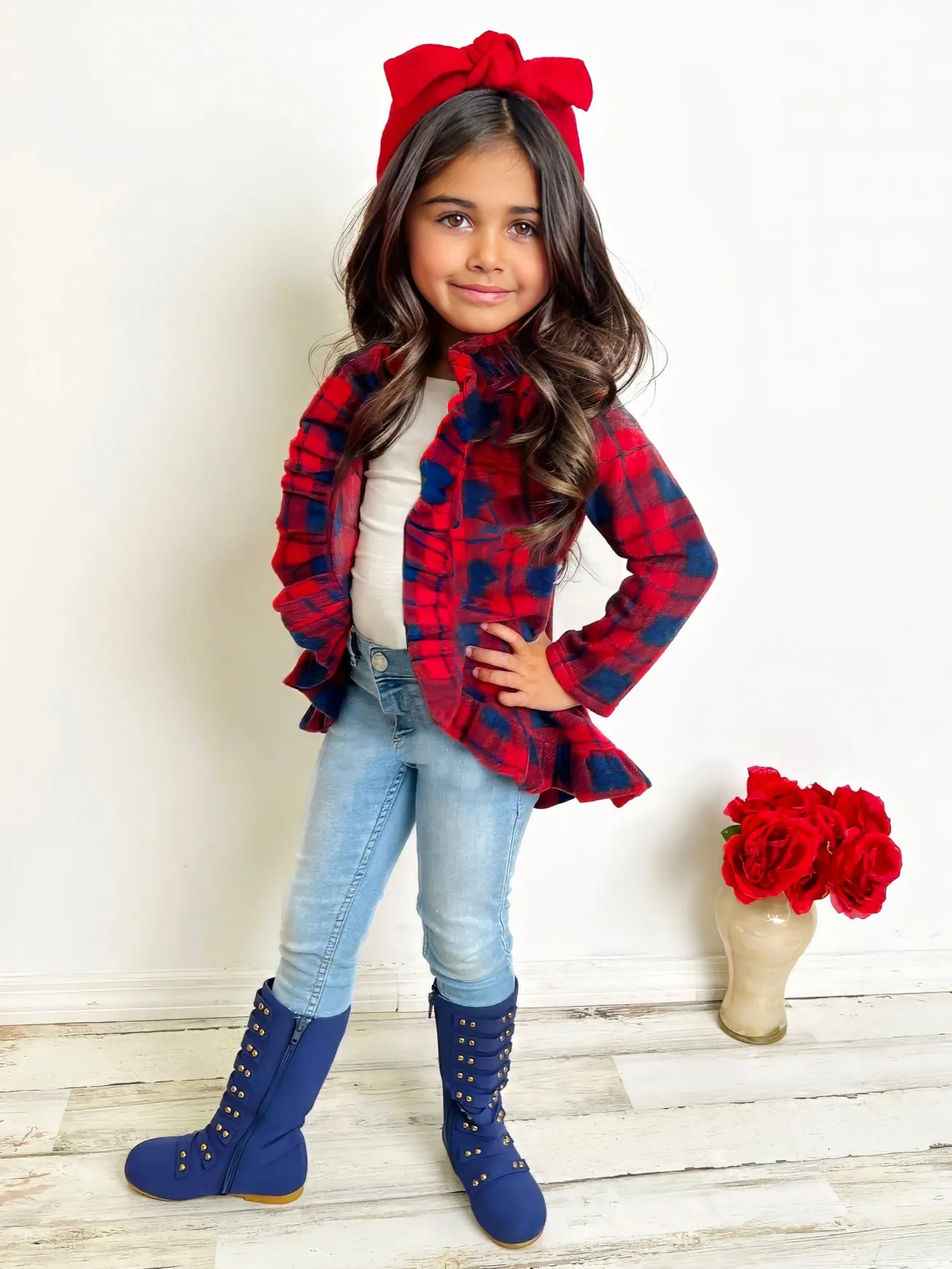 All Ruffled Up Red Plaid Ruffles Cardigan