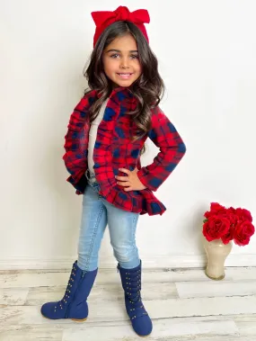 All Ruffled Up Red Plaid Ruffles Cardigan