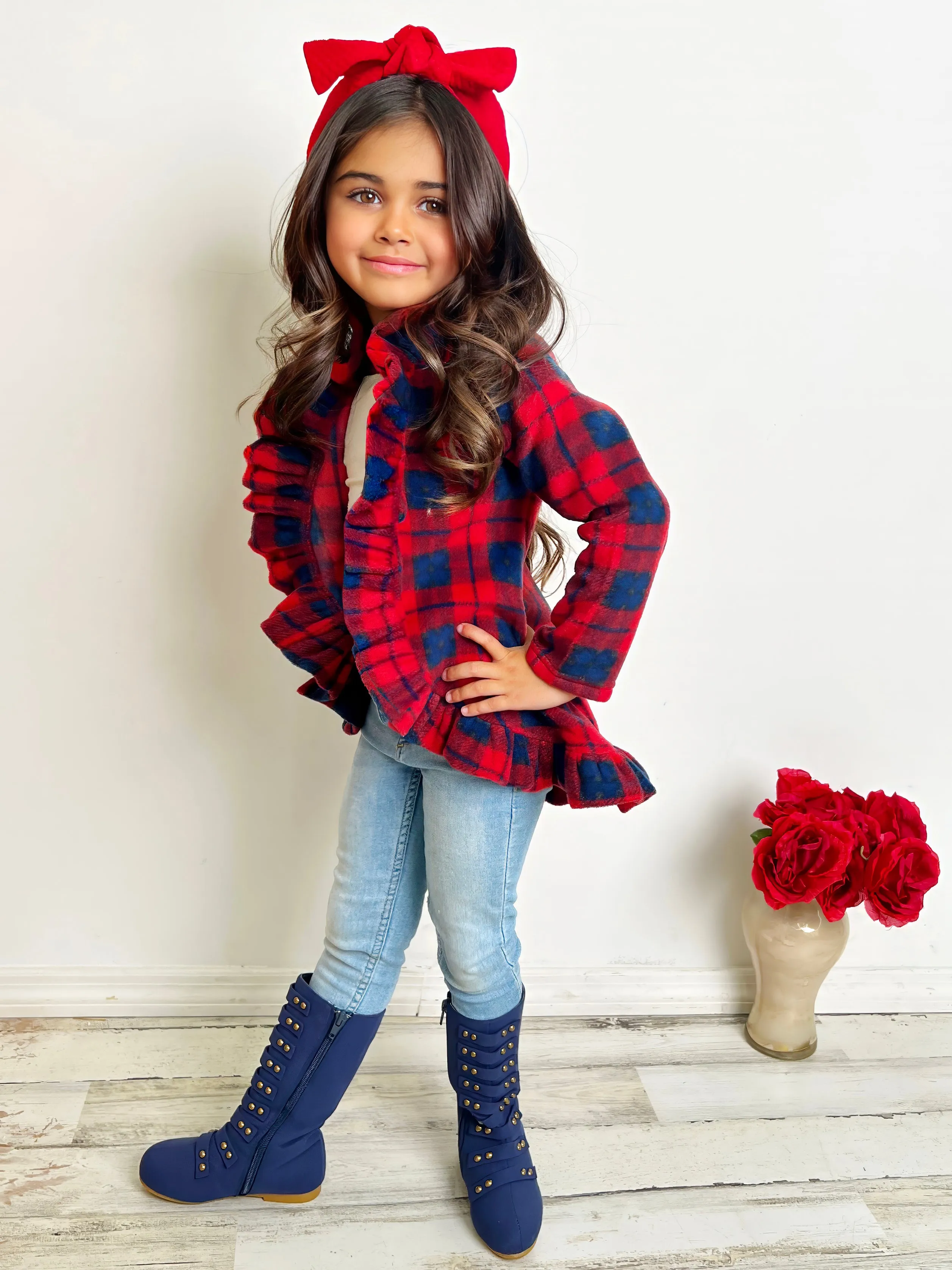 All Ruffled Up Red Plaid Ruffles Cardigan