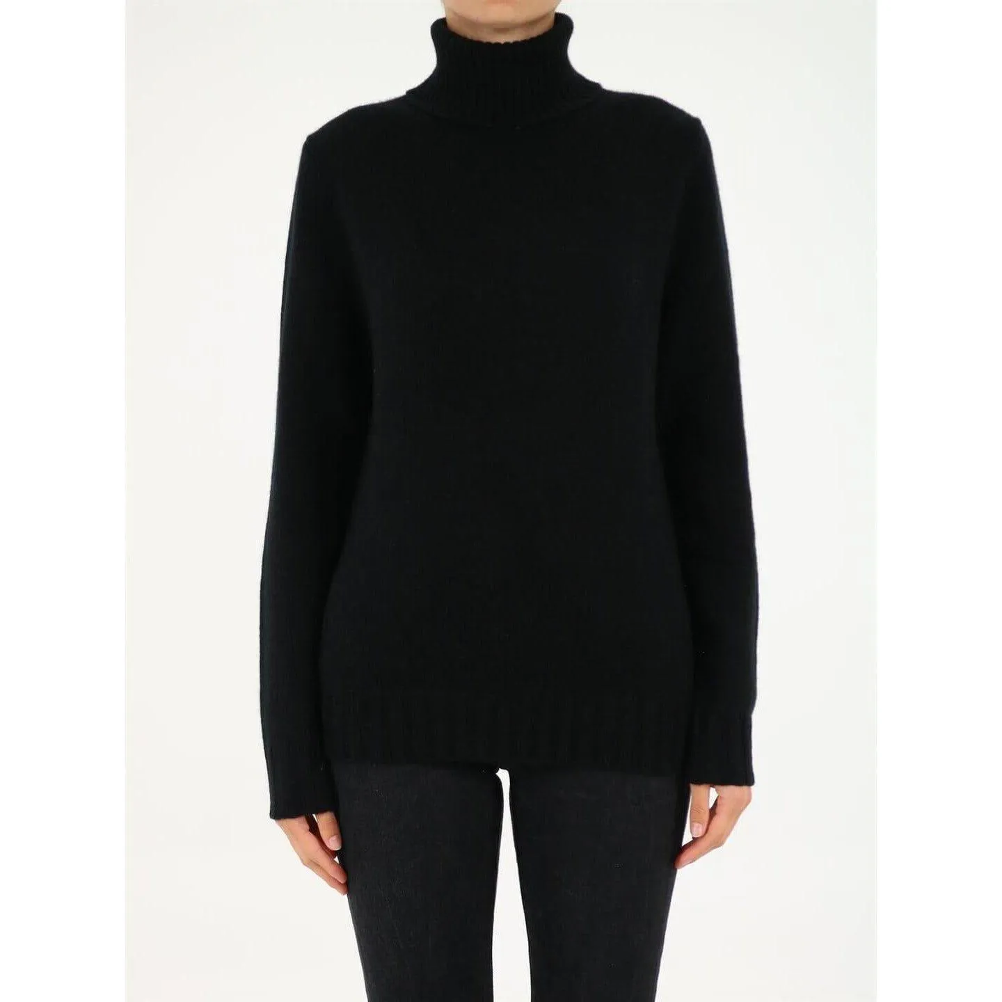 Allude Black Roll-Neck Cashmere Sweater