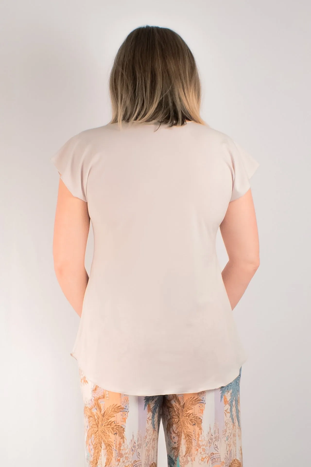 Almond Microfibre Short Sleeve Top