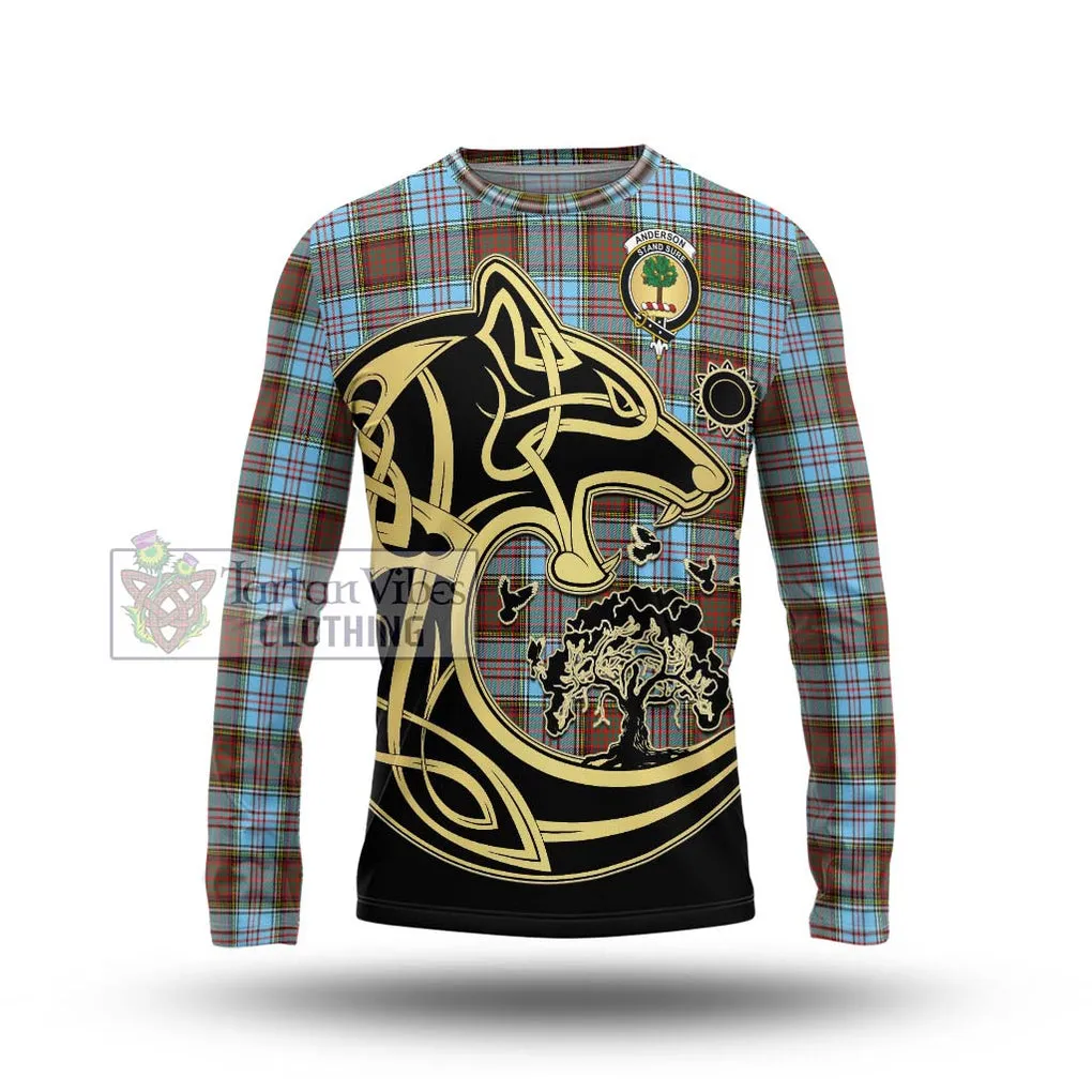 Anderson Ancient Tartan Long Sleeve T-Shirt with Family Crest Celtic Wolf Style