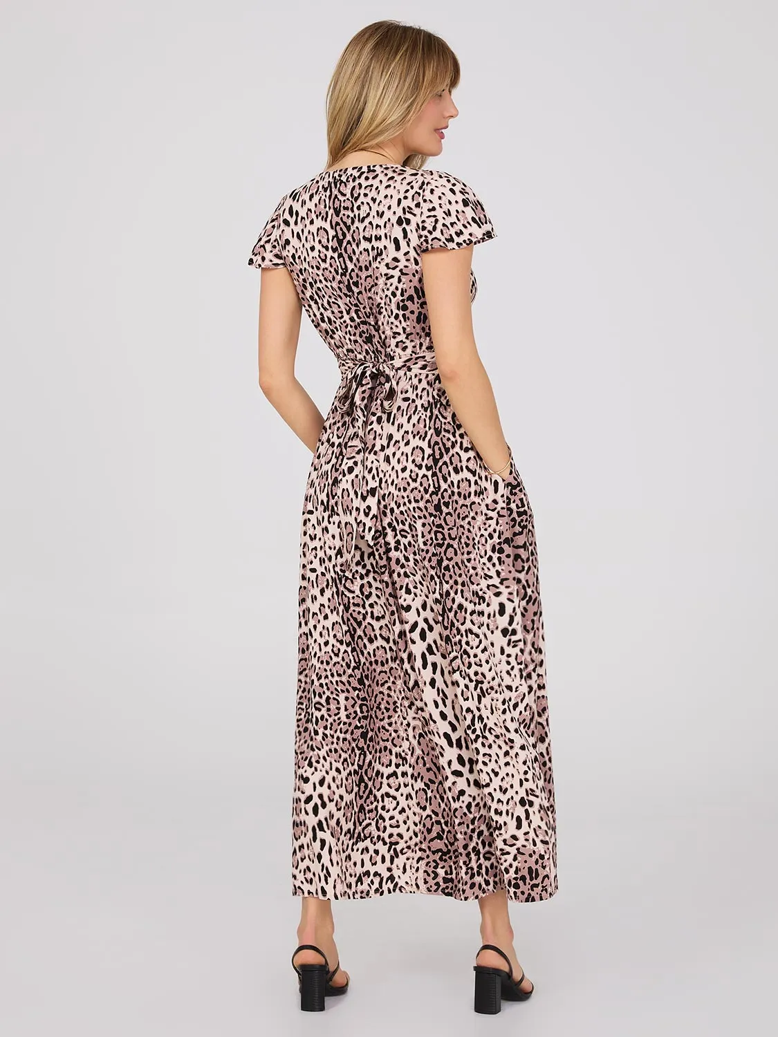 Animal Print Flutter Sleeve Maxi Dress