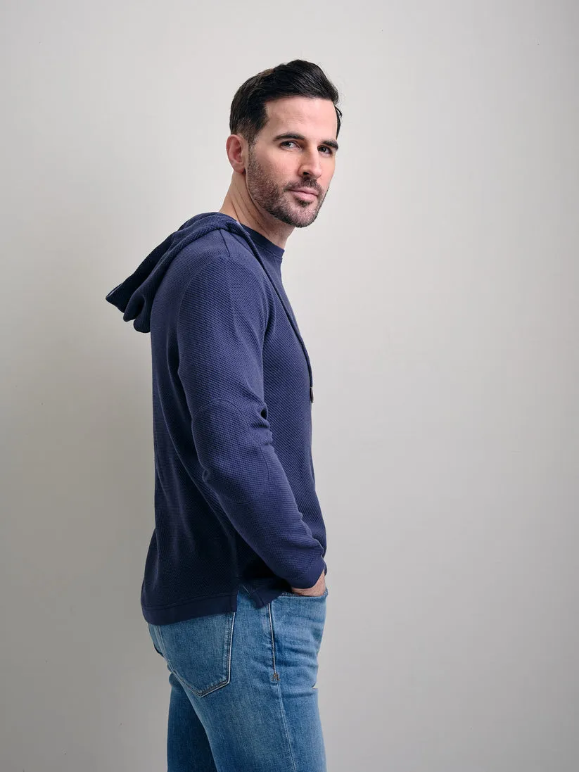 Antelope Valley Hopsack Weave Peruvian Pima Cotton Hoodie in Navy by Left Coast Tee