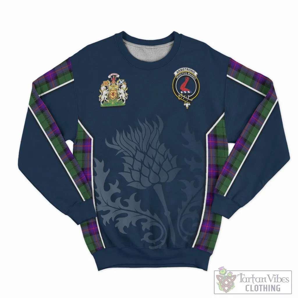 Armstrong Modern Tartan Sweatshirt with Family Crest and Scottish Thistle Vibes Sport Style