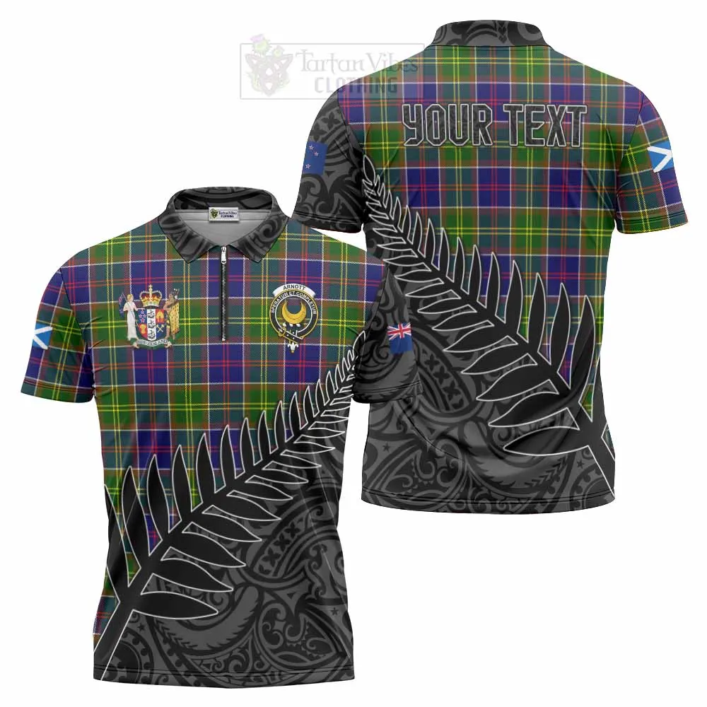 Arnott Crest Tartan Zipper Polo Shirt with New Zealand Silver Fern Half Style