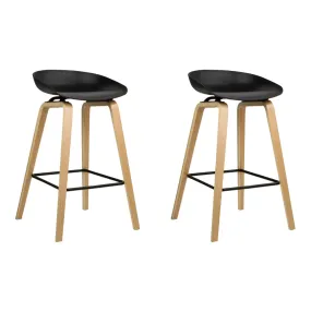 Artiss Set of 2 Wooden Square Footrest Bar Stools - Black