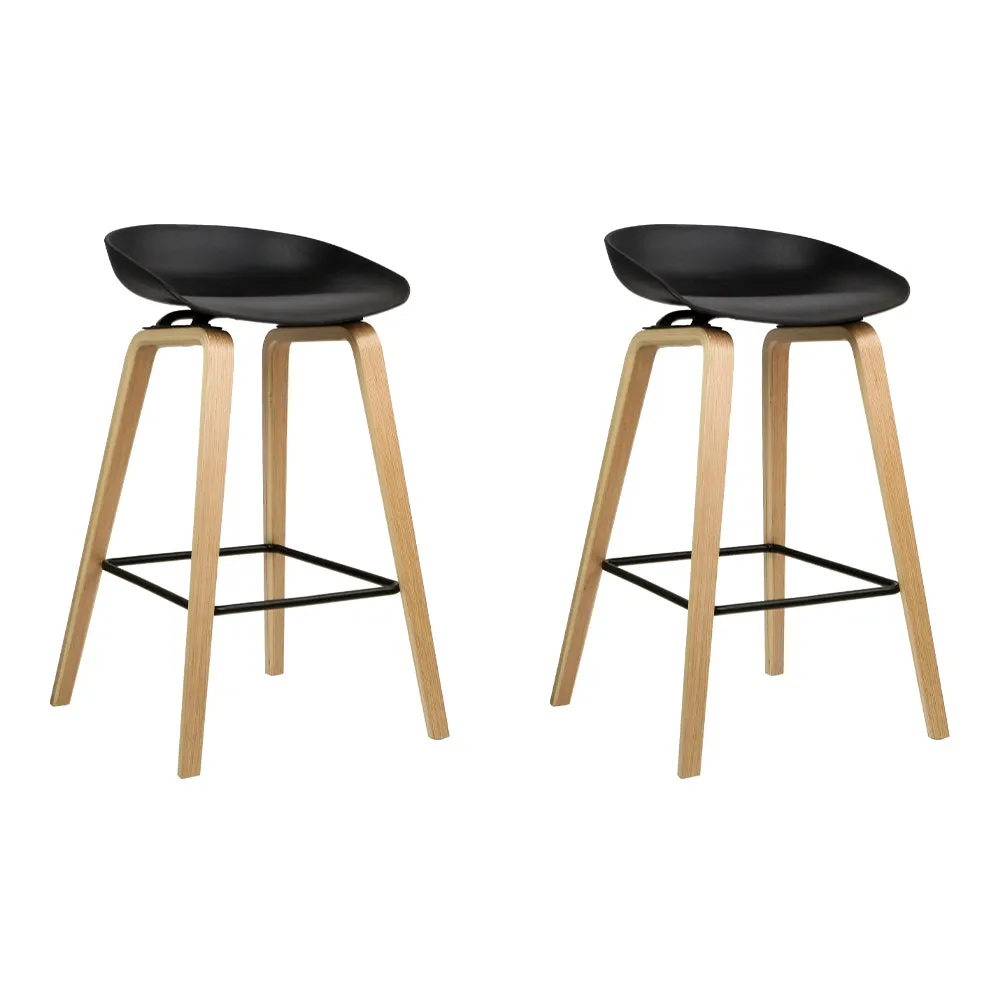 Artiss Set of 2 Wooden Square Footrest Bar Stools - Black