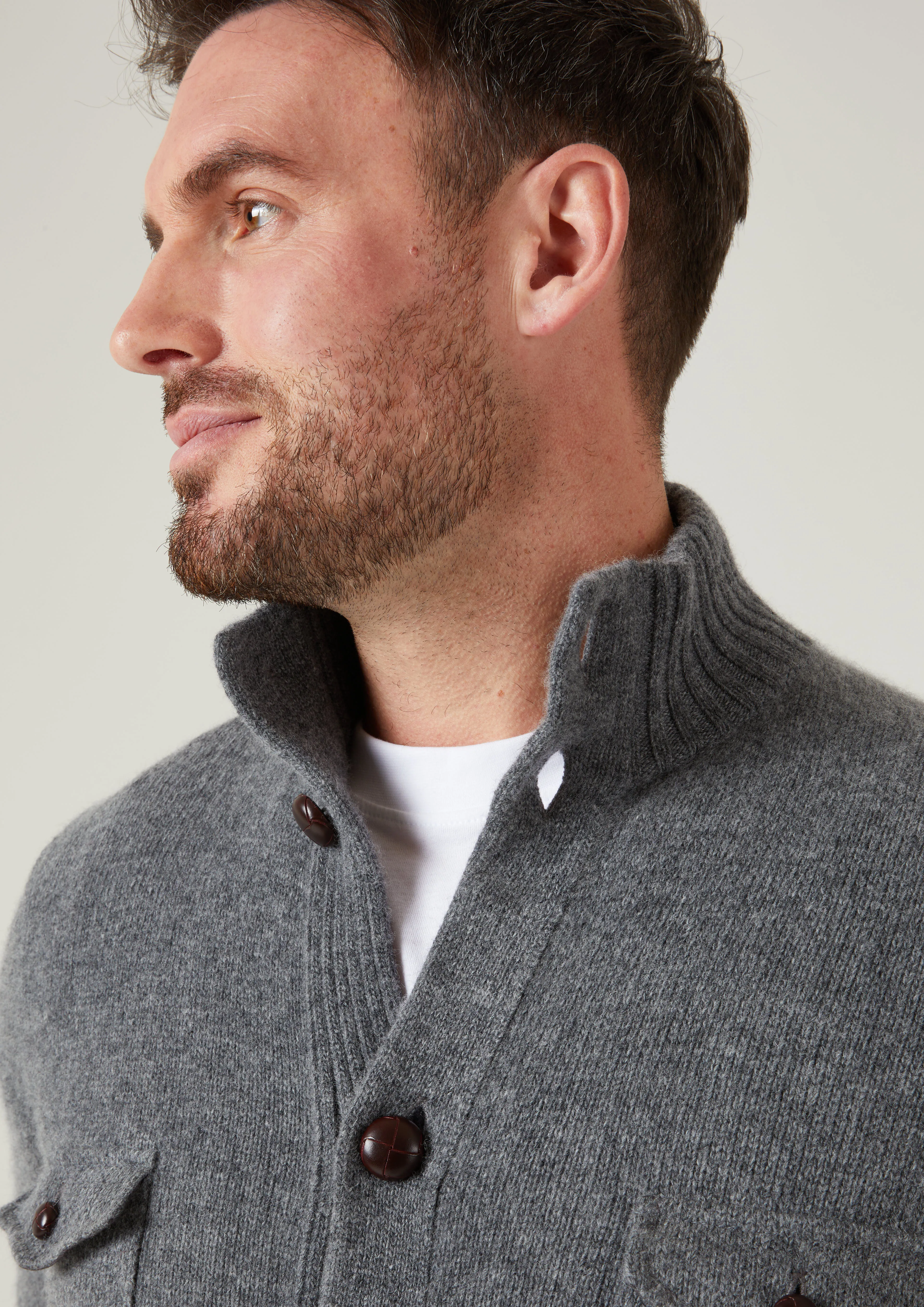 Attadale Men's Geelong Mock Neck Cardigan In Derby - Regular Fit