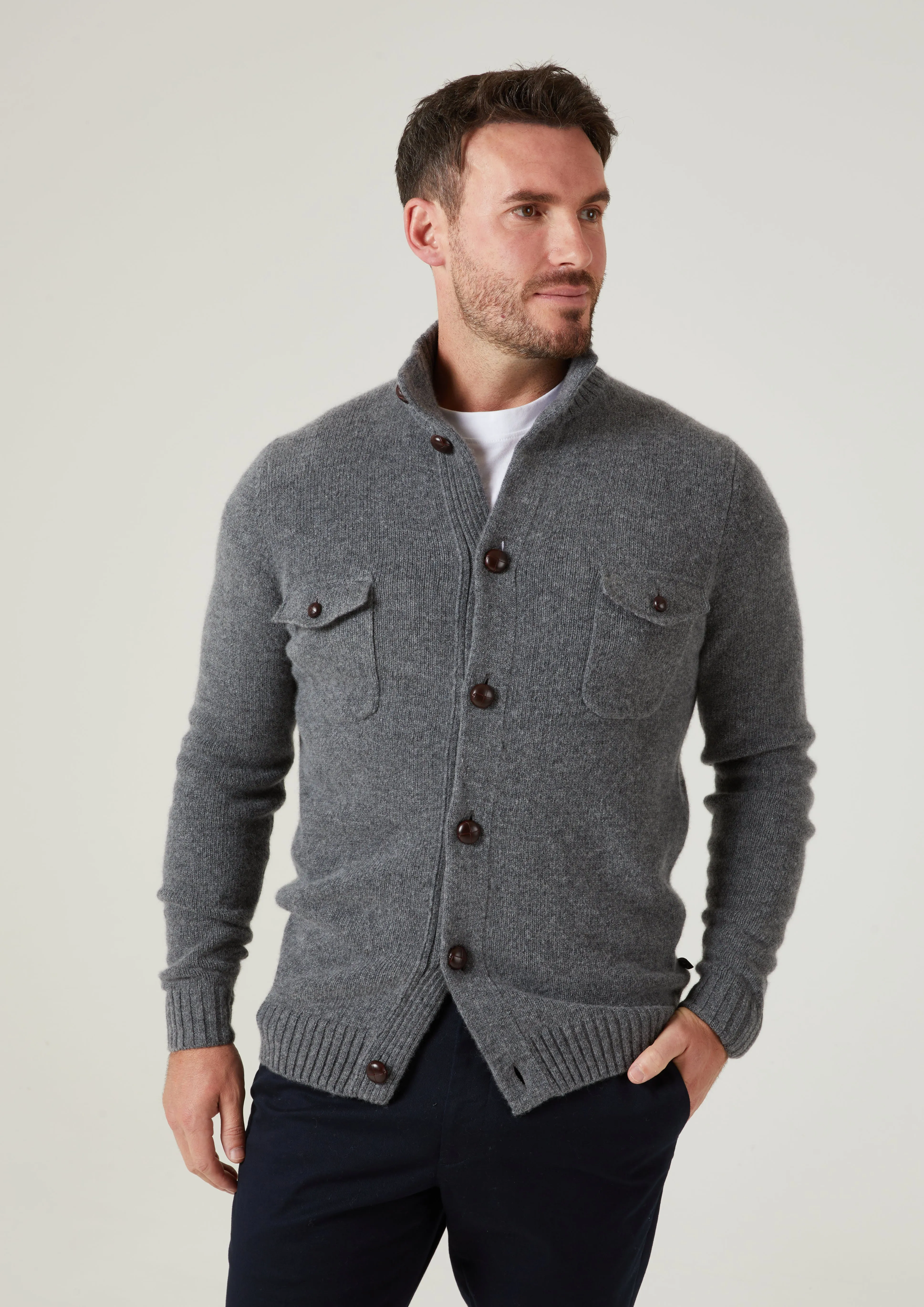 Attadale Men's Geelong Mock Neck Cardigan In Derby - Regular Fit