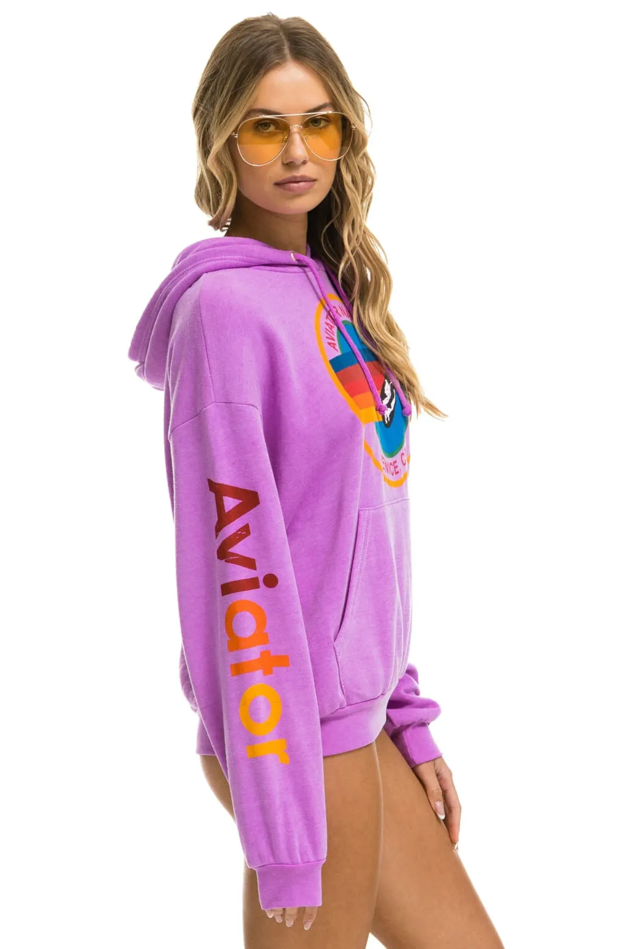 AVIATOR NATION UNISEX RELAXED PULLOVER HOODIE - NEON PURPLE