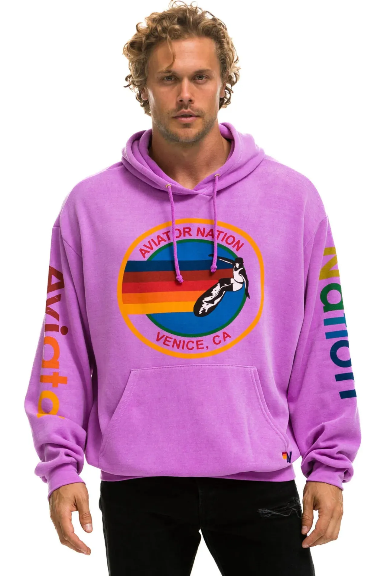 AVIATOR NATION UNISEX RELAXED PULLOVER HOODIE - NEON PURPLE