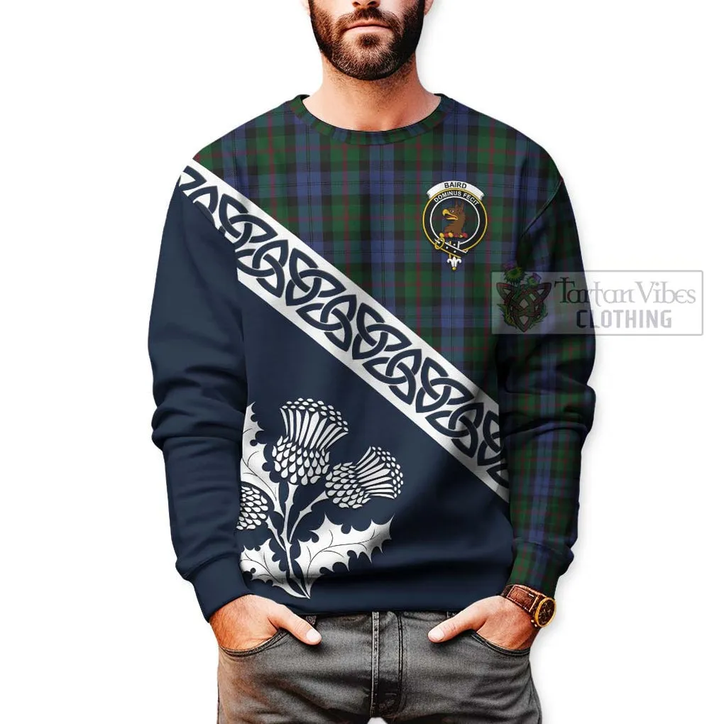 Baird Tartan Sweatshirt Featuring Thistle and Scotland Map