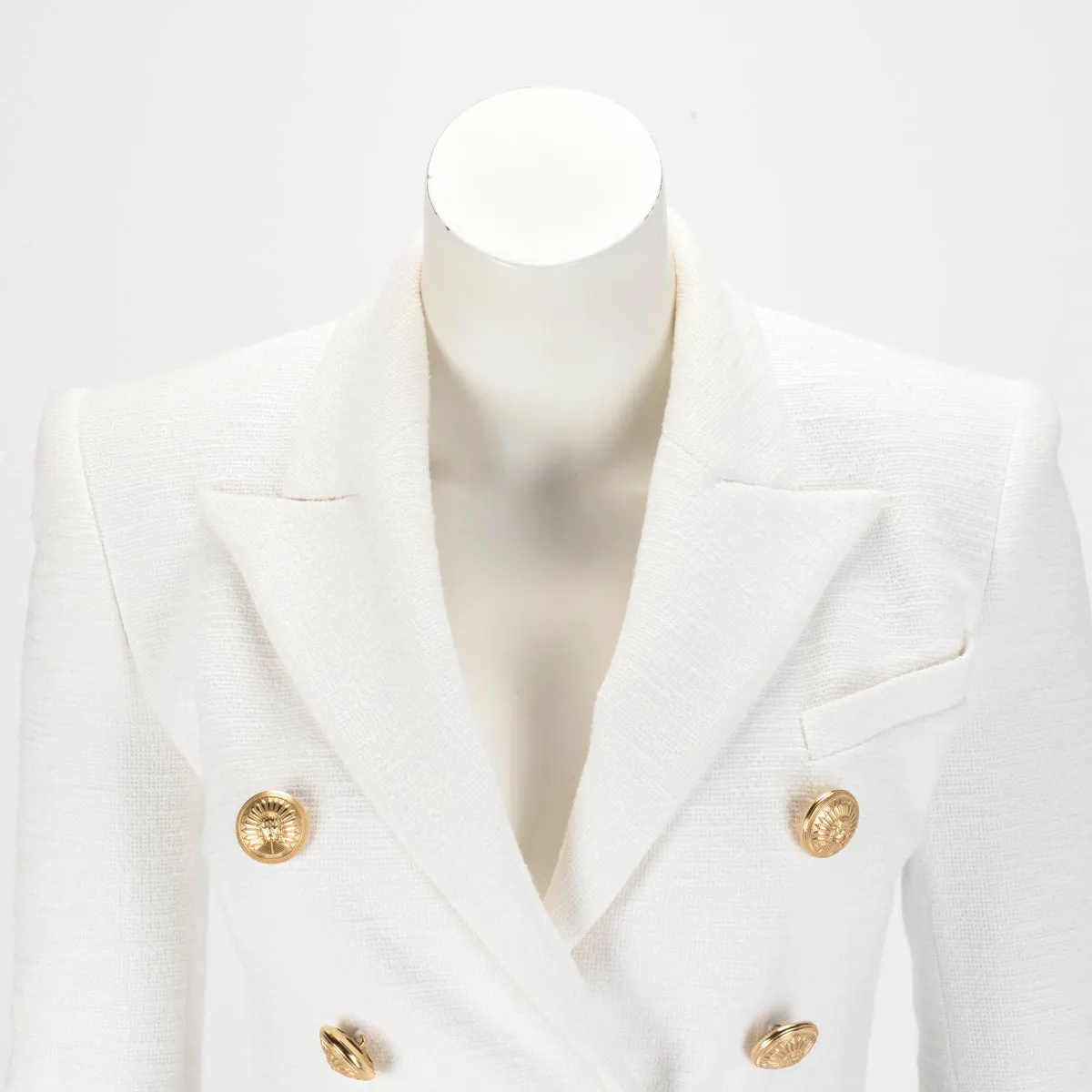 Balmain White Boucle Classic DB Blazer FR 34