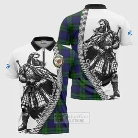 Bannatyne Tartan Clan Crest Zipper Polo Shirt with Highlander Warrior Celtic Style