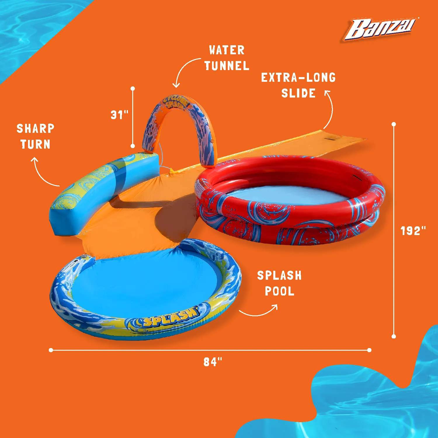 Banzai Cyclone Splash Park Inflatable Water Slide Aqua Pool(Open Box)