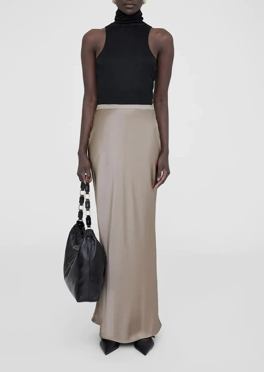 Bar Silk Maxi Skirt - Taupe