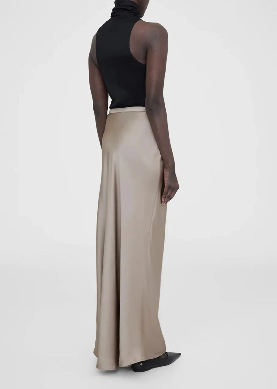 Bar Silk Maxi Skirt - Taupe