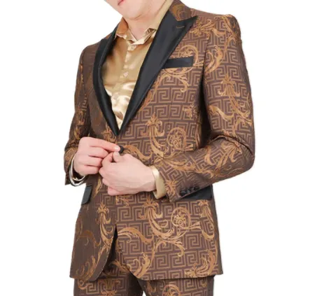 Barabas Men's Coffee Brown  'BAROCCO GRECO' Greek Key Blazer