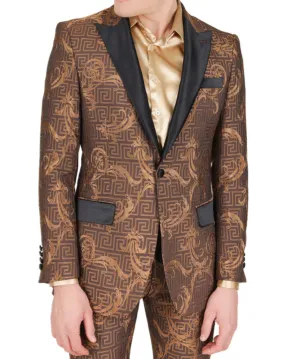 Barabas Men's Coffee Brown  'BAROCCO GRECO' Greek Key Blazer