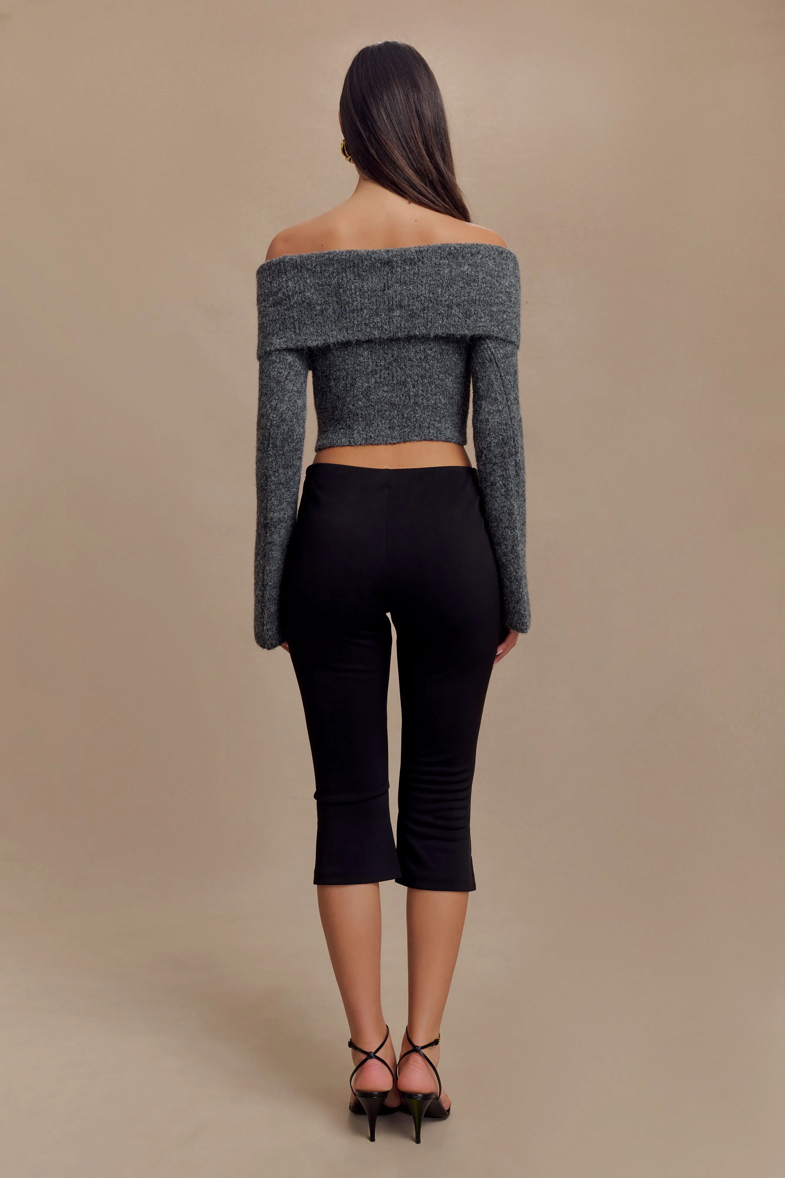 Baxter Off Shoulder Fluffy Knit Top - Charcoal